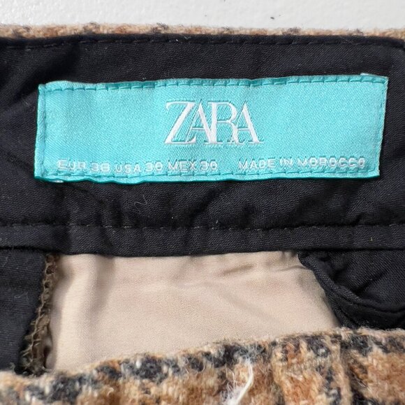 Zara Men’s Wool Blend Checkered Trousers Brown Black Size 38 (US 30) - Picture 7 of 16